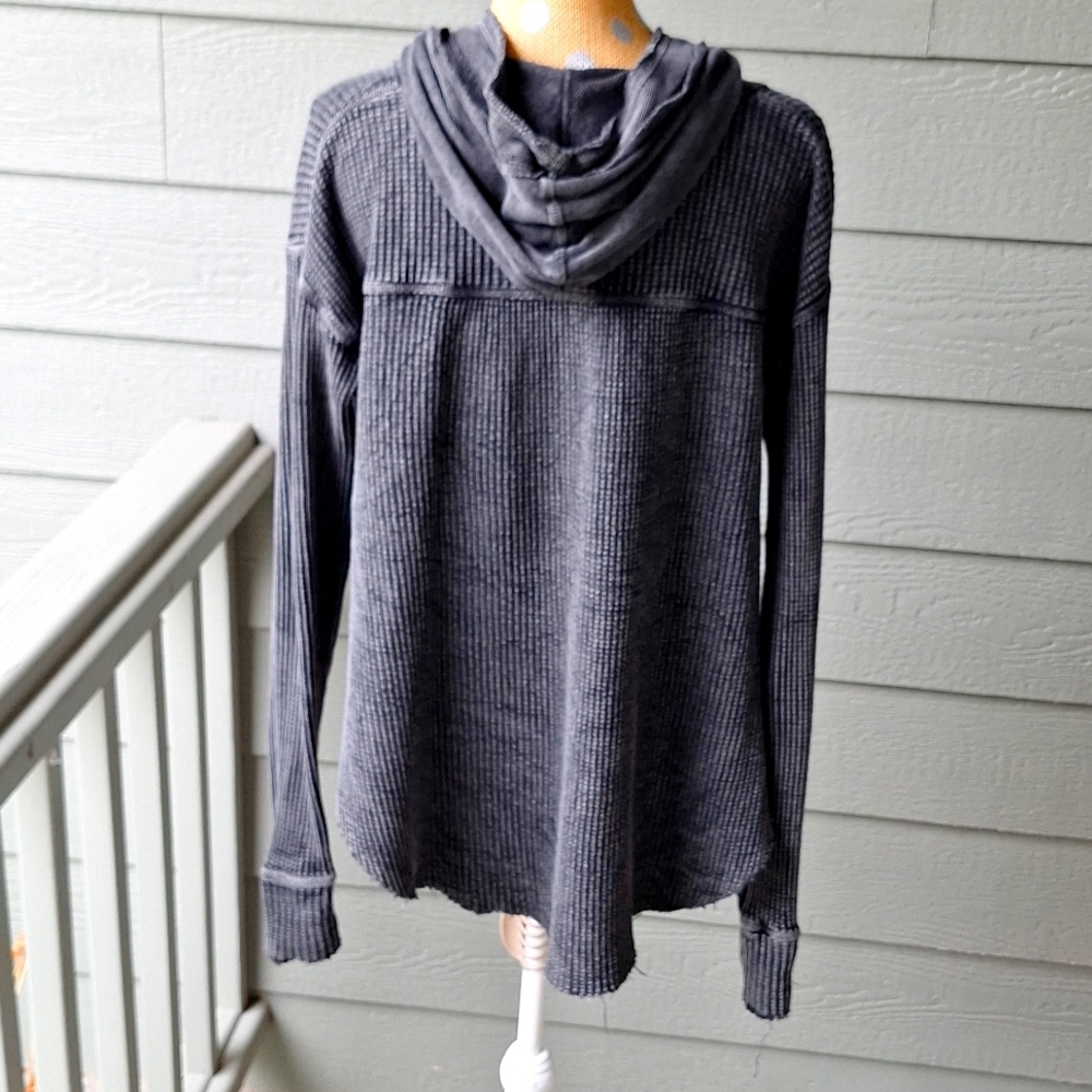 Free People FP One Axel Hoodie Wrap Front Waffle Knit Swratshirt Sz M Oversized - Picture 4 of 10